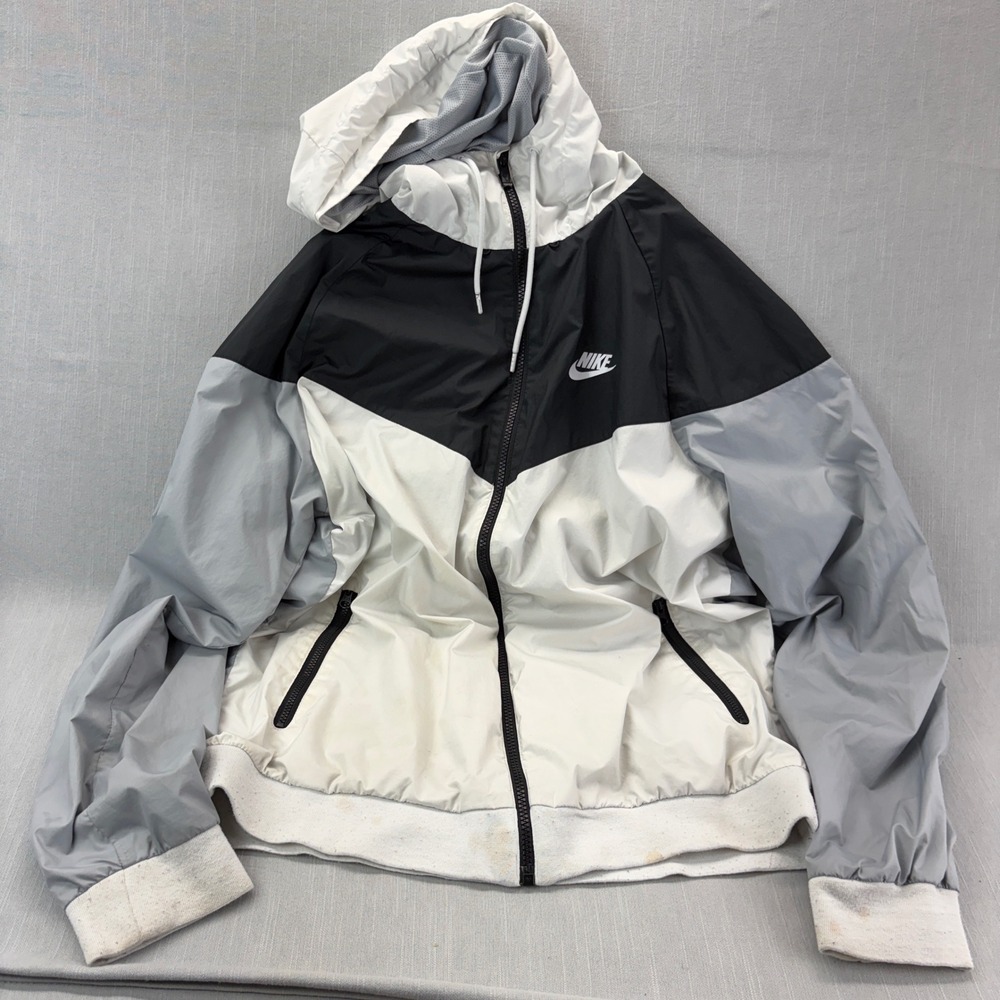 Nike Windbreaker Jacket Mens Large Windrunner Black White Grey Hooded Full Zip